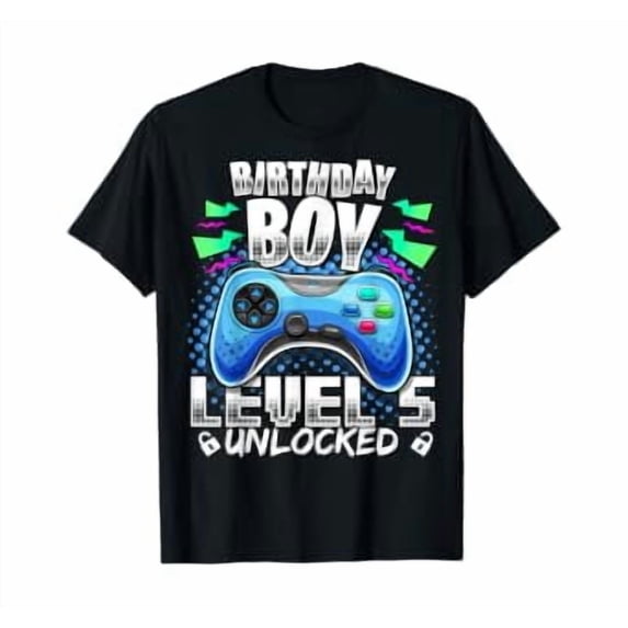 Printable Gamer Level 5 Unlocked Video Game 5Th Birthday Gamer Boys Classic Theme T ...