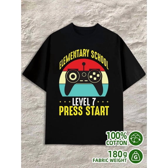 Greenink Level 7 Gamer Tee mens 180G Cotton black Vintage Unisex Shirt Short Sleeve tshirts Original Unisex Shirt Cotton tshirts Trendy Unisex Shirt Short Sleeve tshirt
