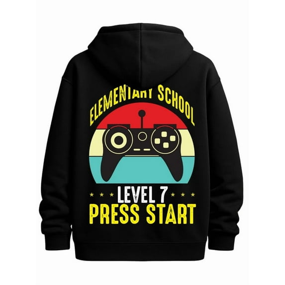 Level 7 Press Start sweatshirt for men sweater hoodie black Drawstring Comfortable Oversized Hooded Pullover Sweatshirt Comfortable for Casual Wear graphic Basic Unisex hoodie