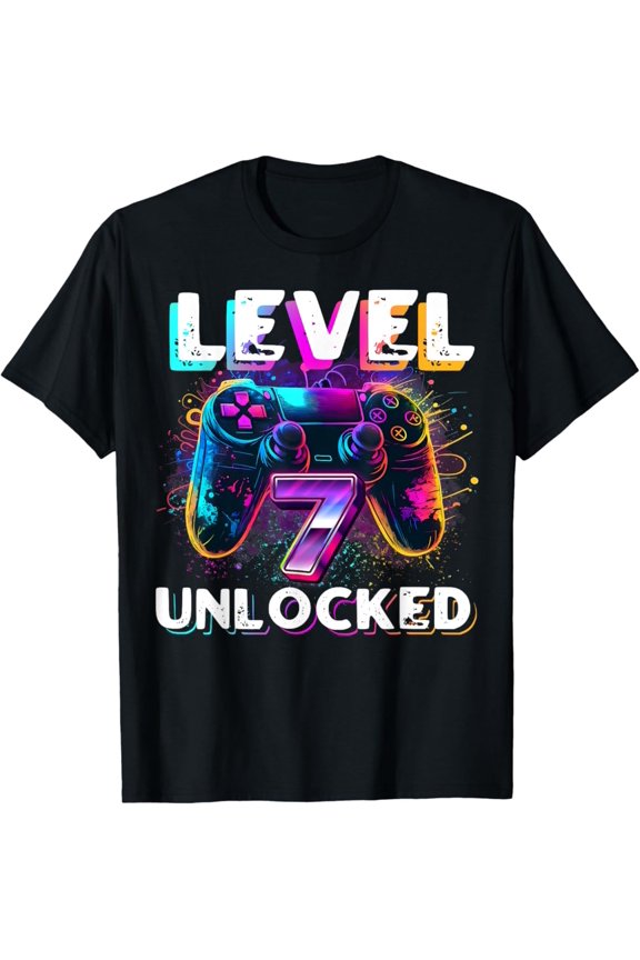 Level 7 Unlocked Shirt Funny Video Gamer 7Th Birthday Gift Unisex T-Shirt S-5XL Best Birthday Gifts, Unisex T-Shirt