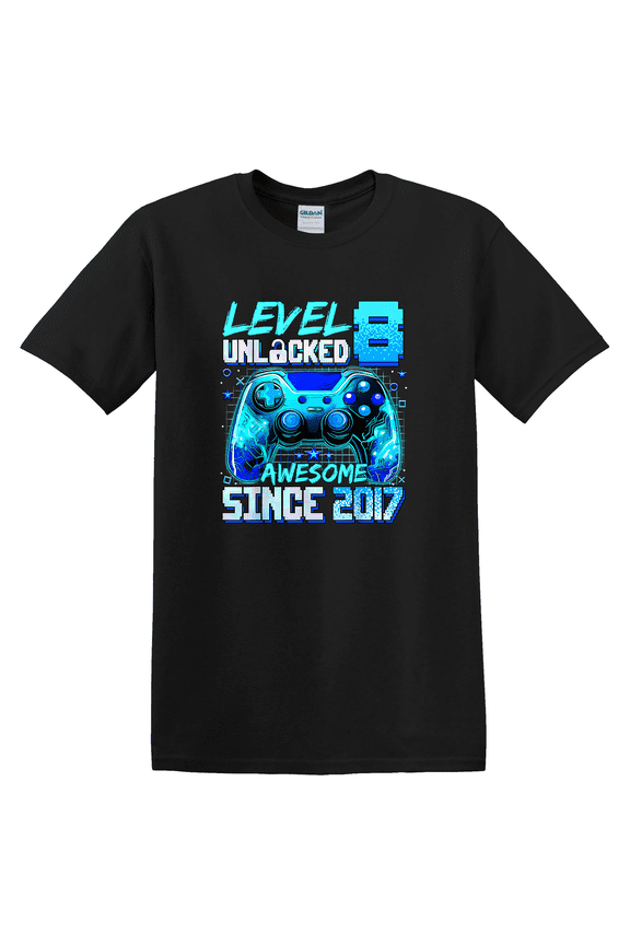 Level 8 Unlocked 8th Birthday Boys Gamer T-Shirt