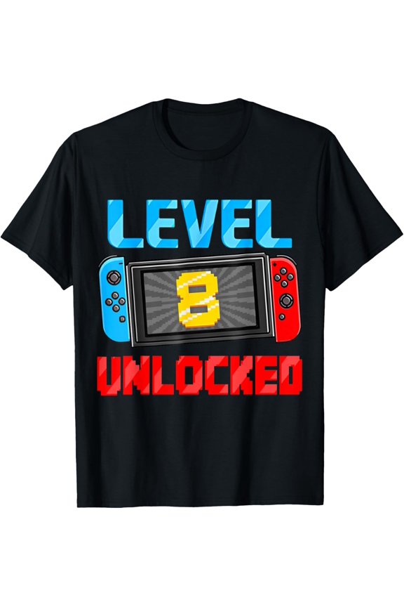 Level 8 Unlocked Gamer 8th Birthday Gift Video Game Boys T-Shirt
