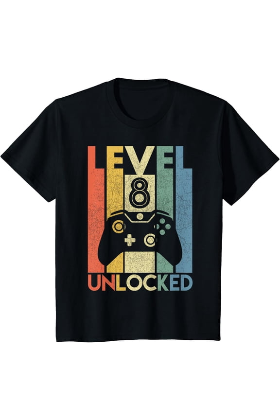 Level 8 Unlocked Shirt Funny Video Gamer 8th Birthday Gift T-Shirt