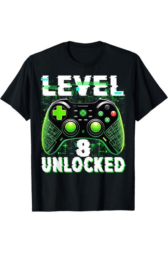 Level 8 Unlocked Shirt Funny Video Gamer Geek 8th Birthday T-Shirt