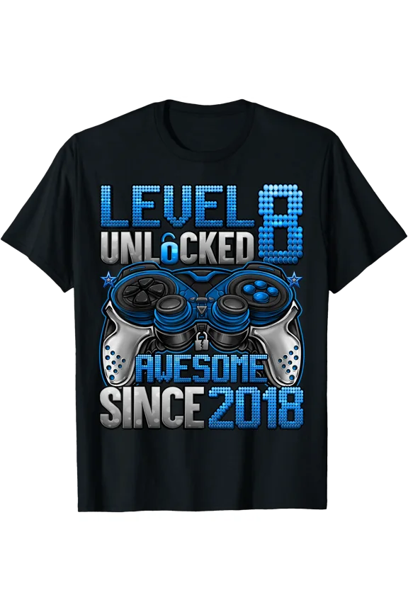 Level 8 Unlocked Year Old For Boys 8Th Birthday Boy T-Shirt