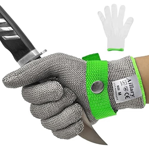 Level 9 Cut Resistant Kitchen Glove,Food Grade,Machine Washable,Stainless Stell Wire Metal Mesh Safety Work Glove for Mandolin,Meat Cutting,Oyster Shucking,and Wood Working (Medium)
