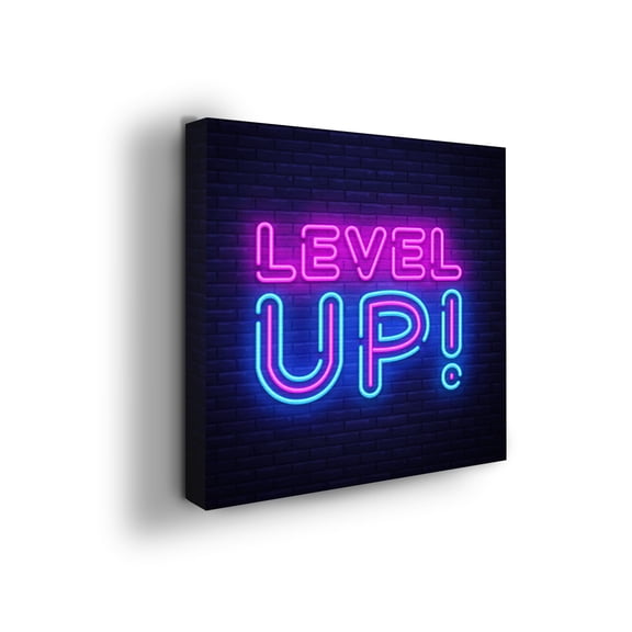 Level Up Canvas Wall Art by Mavis Print- 14x14 inches Gaming Quotes Wall Decor | Video-Game Themed HD Printed & Wooden framed wall art | Modern Wall Decor for Gift | Made in USA