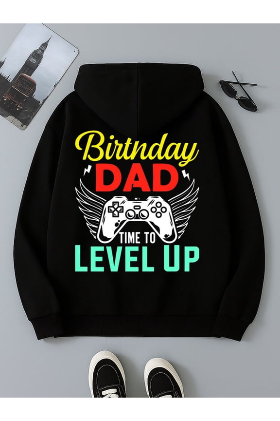 Level Up Dad funny hoodies game men regular fit black Hip-Hop Streetwear christian halloween spring autumn streetwear funny high quality elegant merch game over Retro Unisex hoodie