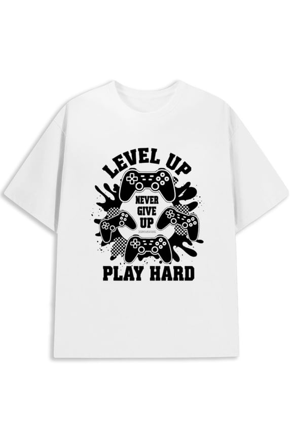Level Up Gamer Tee Men's game console white fun and playful, cool T-shirt, funny T-shirt game game over Unique Design Unisex Shirt Cotton tshirts Funny Unisex Shirt Printed tshirts