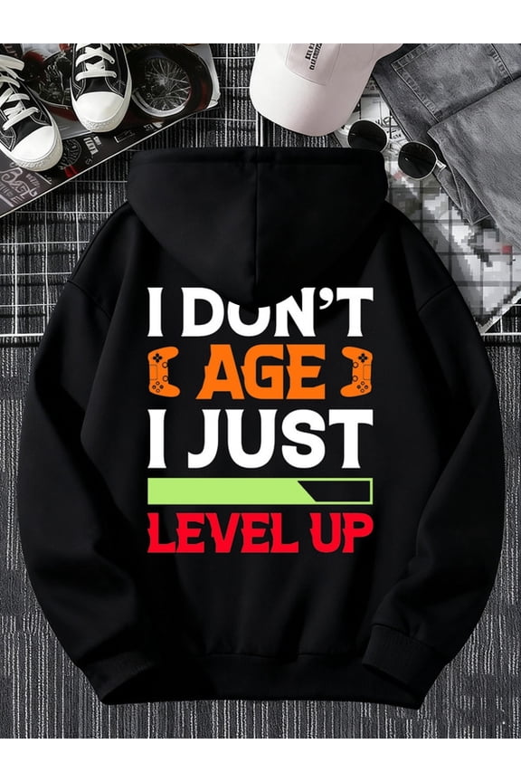 Level Up Gamer graphic hoodies games for men machine washable black Winter wear, vintage style, comfortable fit, patterned sweatshirt, streetwear lovers funny joy Trendy Unisex hoodie