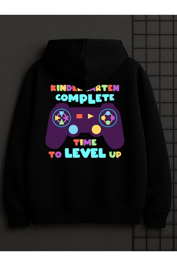Level Up Kindergarten hoodies game men machine washable black Sweatshirt Streetwear For Winter Fall, As Gifts comfortable casual funny high quality gift joy fun Retro Unisex hoodie