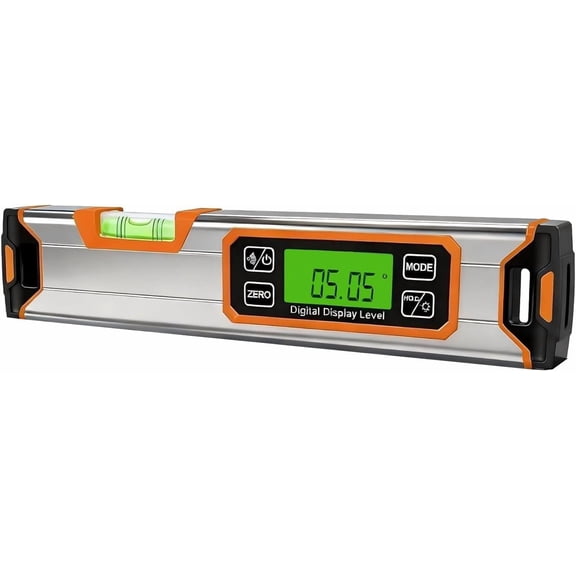 Level (Orange) 12-Inch Digital Torpedo Level & Protractor, Inclinometer with V- Base, Backlight LED & IP54 Protection