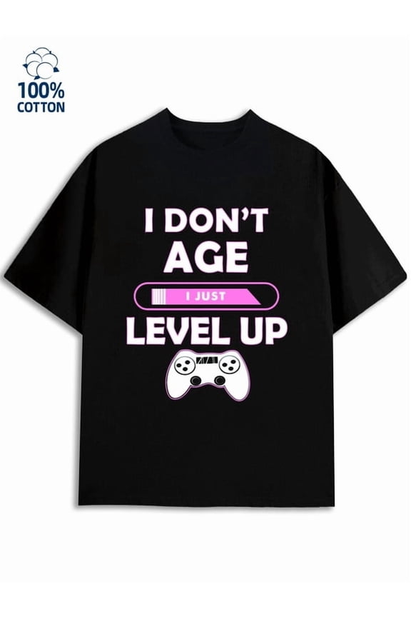 Level Up Tee men games 180G 100% Cotton black game game over Fashion Unisex Shirt Cotton tshirts Classic Unisex Shirt Graphic Tee tshirts Retro Unisex Shirt Cotton tshirts