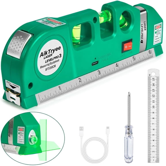 Level Tool Laser Level Leveler tool Cross Line Vertical and Horizontal Line with USB Rechargeable for Picture Hanging cabinets Tile Walls by .
