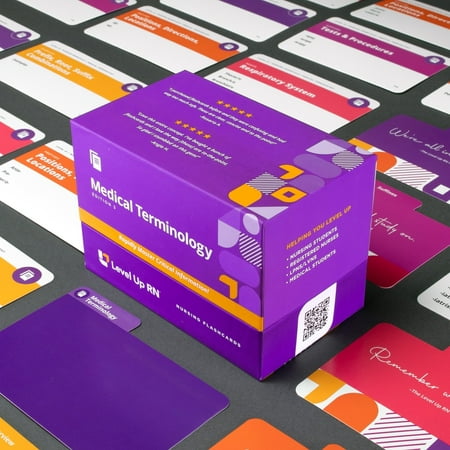 LevelUP RN Medical Terminology Printed Flash Cards, 159 Count