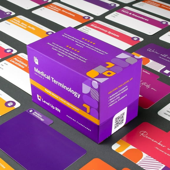 LevelUP RN Medical Terminology Printed Flash Cards, 159 Count