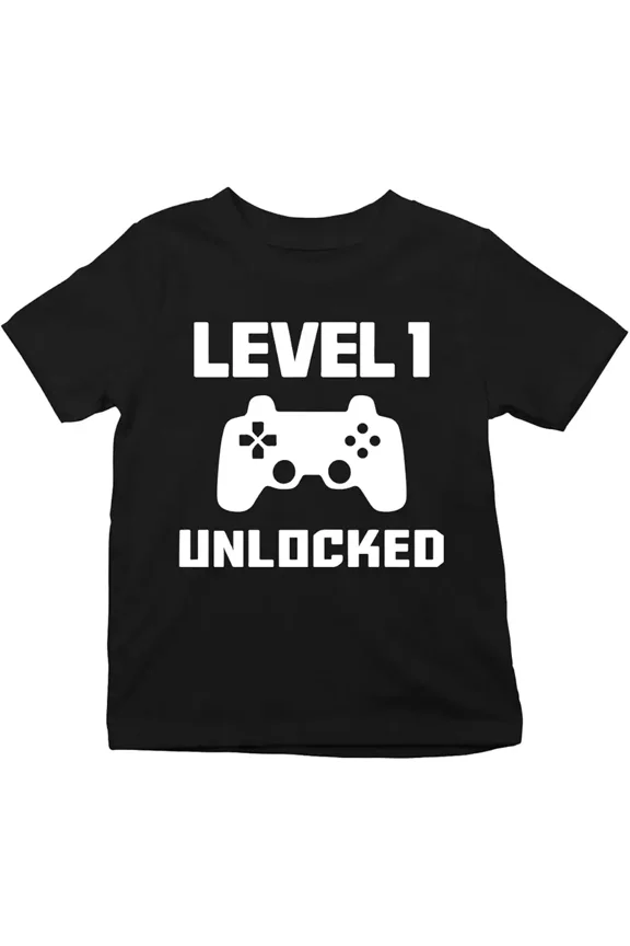 Level Up 1 Unlocked Video Game Controller Gamer Unisex Graphic Short Sleeve T-Shirt