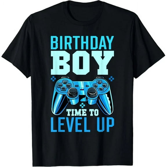 Level Up Birthday Boy Matching Gamer Party T-Shirt - Classic Fit, Black Unisex S-5XL Hot Trending Shirt, Vintage Birthday Gift
