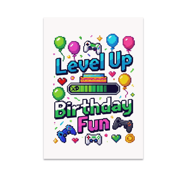 Level Up Birthday Fun Gaming Decor - Gamer Enthusiast - 13x19 Poster Print