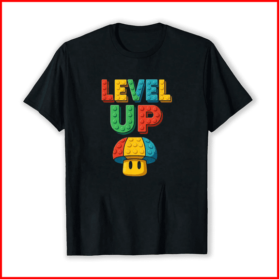 Level Up Block Lettering Power Up Gamer Graphic Unisex T-Shirt, up to Size 5XL