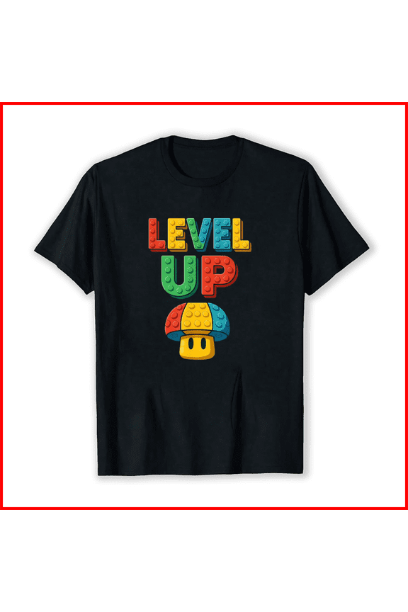 Level Up Block Lettering Power Up Gamer Graphic Unisex T-Shirt, up to Size 5XL