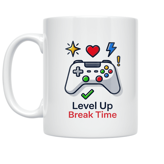 Level Up Break Time Gaming Controller Design - Gamer Enthusiast - 11 oz Ceramic Coffee Mug