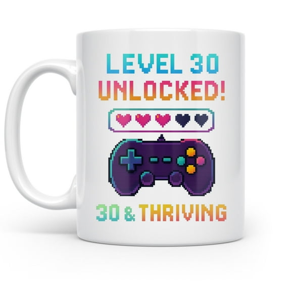 Level Up Cheers 11 oz Coffee Mug - Neon-Pixel Birthday Gift for Gamers White Ceramic