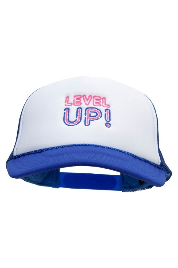 Level Up Embroidered Two Tone Polyester 5 Panel Foam Front Mesh Back Cap - Royal White OSFM