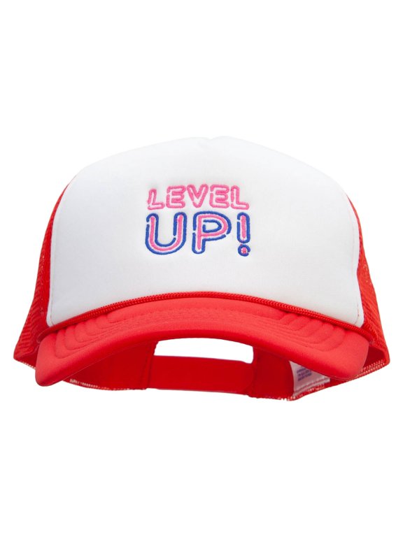 Level Up Embroidered Two Tone Polyester 5 Panel Foam Front Mesh Back Cap - White Red OSFM