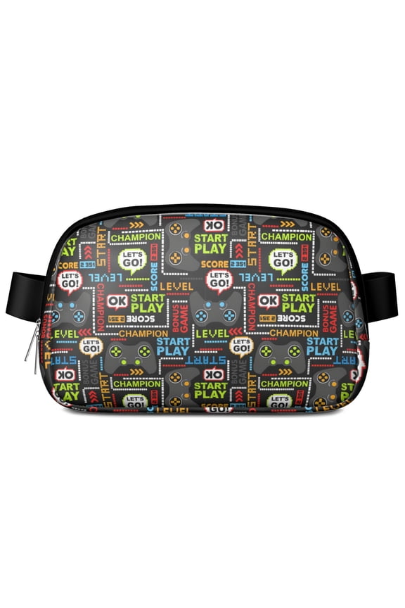 Level Up Fanny Pack – Waterproof Adjustable Waist Bag with Joystick & Button Pattern, Cool Gear for Strategy Gamers & LAN Parties