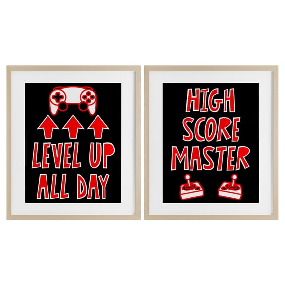 Stupell Industries Level Up High Score Gamer 2 Piece Birch Framed Print Under Glass Set, design by Marcus Prime