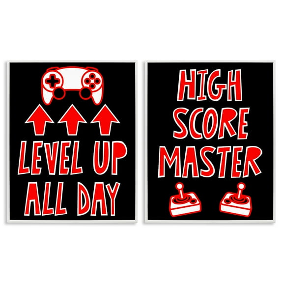 Stupell Industries Level Up High Score Gamer 2 Piece White Framed Giclee Art Set, design by Marcus Prime