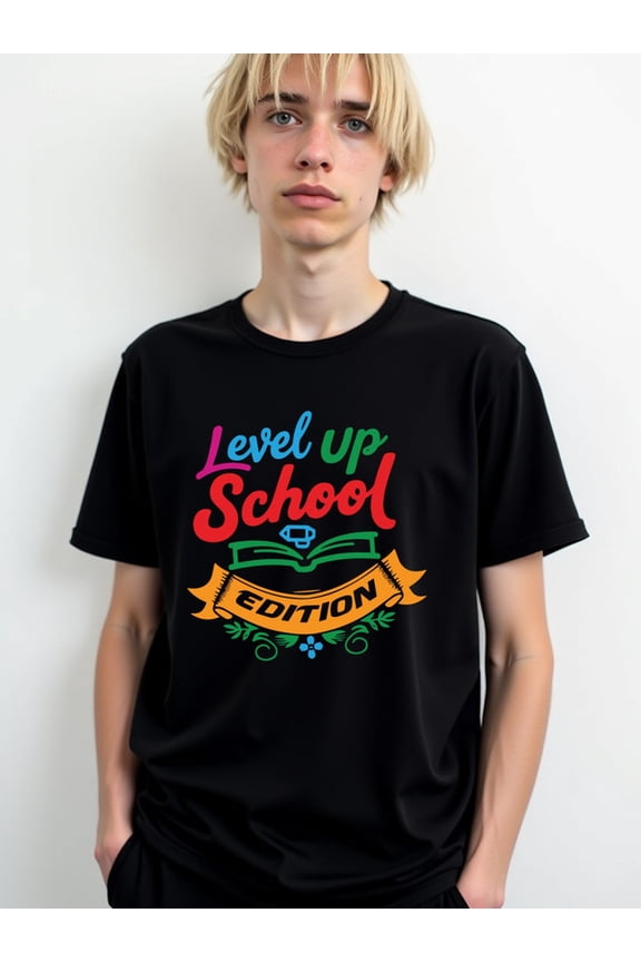 Level Up School Edition Tee Men's t shirt black top 2026 Fashionable, printed, machine washable Retro Unisex Shirt Short Sleeve tshirts