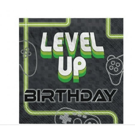 Level Up Video Game Gamer Kids Birthday Party Paper Luncheon Napkins