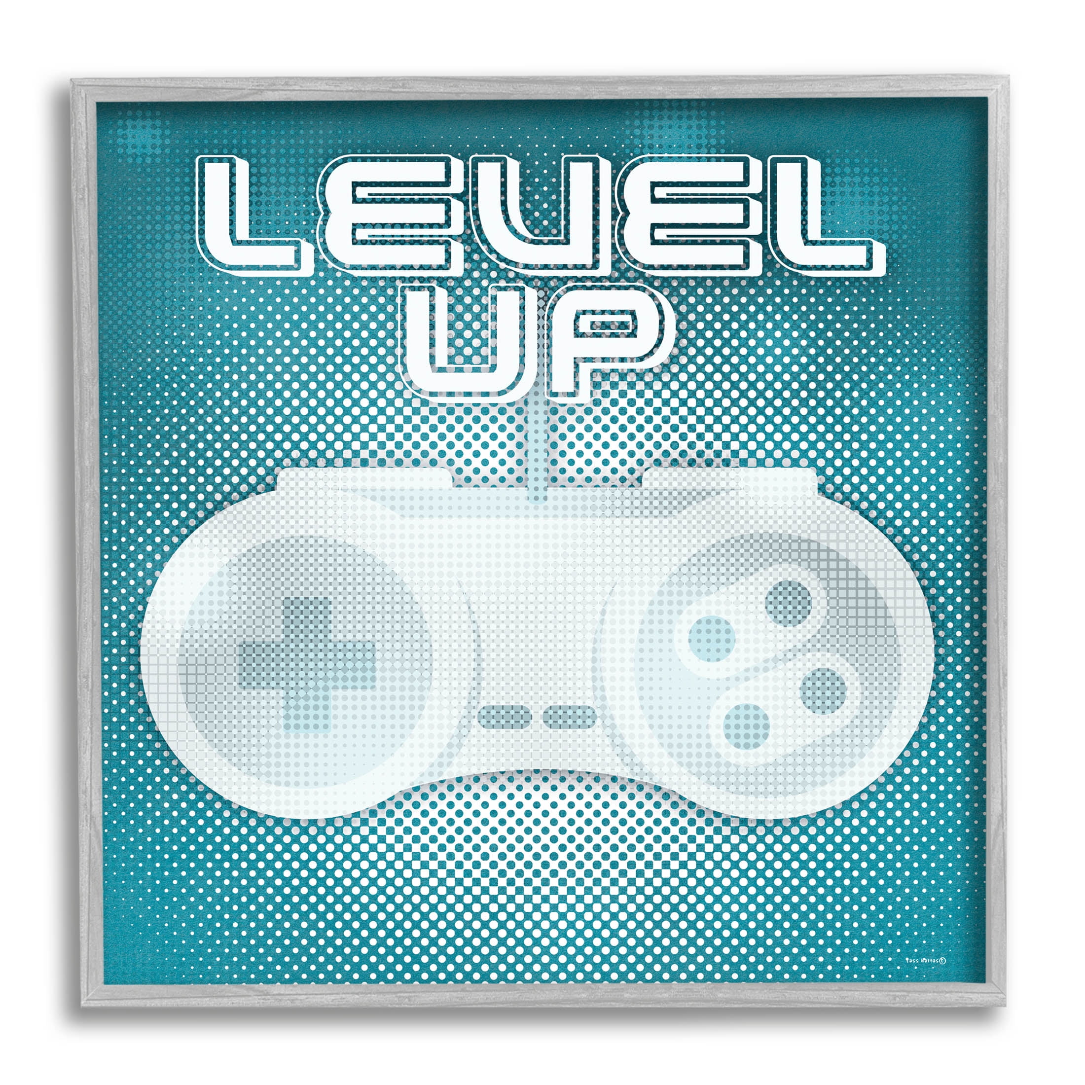 Level Up Vintage Controller Art for Kids Graphic Art Gray Framed Art Print Wall Art