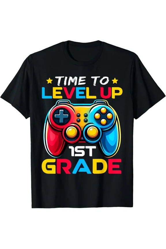 Level Up to 1st Grade Funny Gamer Back to School Student Unisex T-Shirt ,up to size 5XL