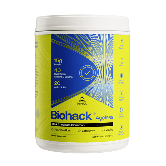 LevelUp Biohack Ageless, Blueprint Formula to Reverse Biological Age, Colostrum Spermidine Collagen Amino Acids Creatine Superfoods, Total Body Anti-Aging (Chocolate Ceylon Cinnamon)