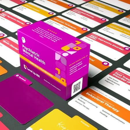 LevelUp RN Psych Mental Health LPN RN Flash Cards-Essential Nursing School Info, 3" x 5" (111 Count)