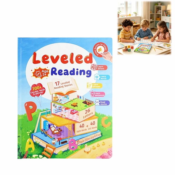 Leveled Reading Sound Book & Rechargeable Interactive Talking Book Learning Toy with Smooth Rounded Edges for Daily Practice, Bedtime Stories, Travel Study