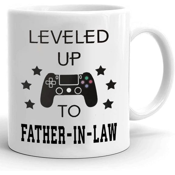 Leveled Up To Father In Law Mug, Funny Coffee Mug Gifts For Father In Law From Son Daughter Wife On Wedding Birthday Thanksgiving Father's Day Christmas, Ceramic Coffee 11-15 Oz Mug