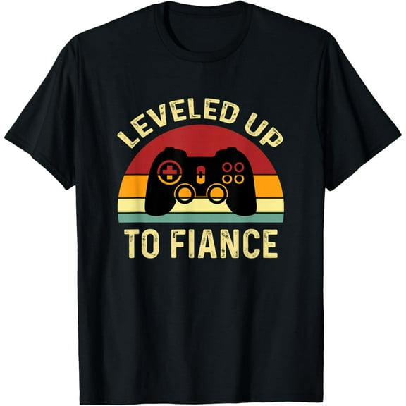 Leveled Up To Fiance Just Engaged Newly Engaged Couple T-Shirt