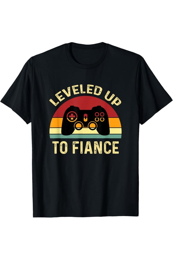 Leveled Up To Fiance Just Engaged Newly Engaged Couple T-Shirt