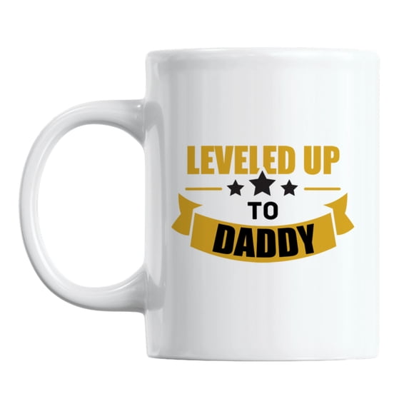 Leveled Up to Daddy White Ceramic Coffee & Tea Mug for Baby Shower (11oz)
