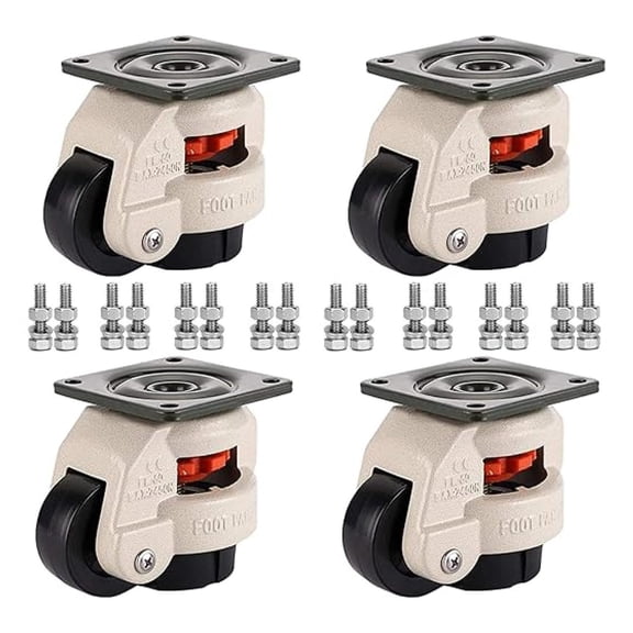 Leveling Casters Heavy Duty, Set of 4 Capacity 2400 Lbs- Retractable Leveling Machine Casters - Heavy Duty Machine Retractable Caster