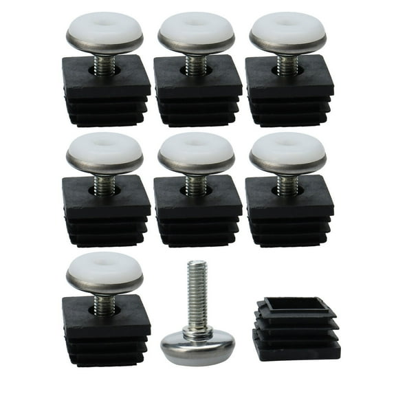Leveling Feet 25 x 25mm Square Tube Inserts Kit Furniture Glide Adjustable Leveler for Table Desk Leg 8 Pcs