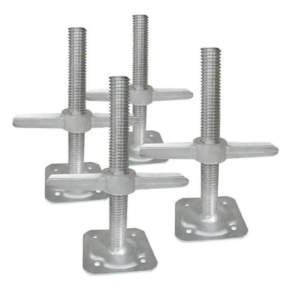 Leveling Screw Jacks with Base Plate - 12" x 1-1/4" Set of 4 - Adjustable Levelers for Uneven Ground - Heavy Duty Wingnut Jacks with 5-1/2" Square Base Silver