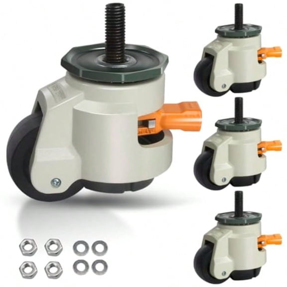 Leveling Stem Casters M12 Thread Casters Set Of 4 Heavy Duty With Leveling Feet 2200 LBS Retractable Caster Wheels With Upgraded Ratchet Arm Adjustable Height Casters For Workbench Machine