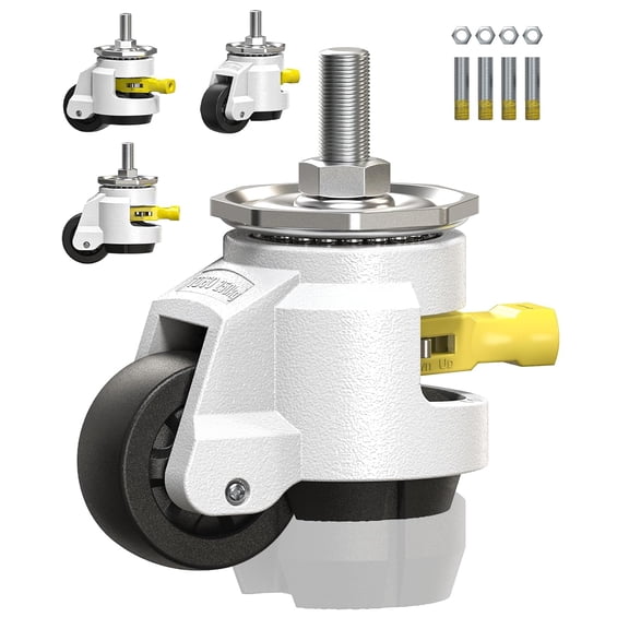 Leveling Stem Casters Set of 4 Heavy Duty Retractable Caster Wheels, 1/2" and M12 Stem Size, Total Capacity 2200 Lbs, Adjustable Wheel with Ratchet Handle for Workbench, Machine, Equipment