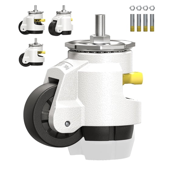 Leveling Stem Casters Set of 4 Heavy Duty Retractable Caster Wheels, 1/2" and M12 Stem Size, Total Capacity 4960 Lbs, Adjustable Wheel with Ratchet Handle for Workbench, Machine, Equipment