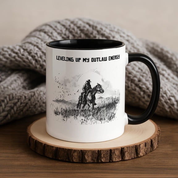 Leveling Up My Outlaw Energy Cowboy Mug, Funny Cowboy Coffee Mug, Western Outlaw Mug